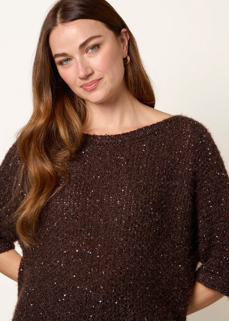 Blue Vanilla Brown Sequin Feather Jumper