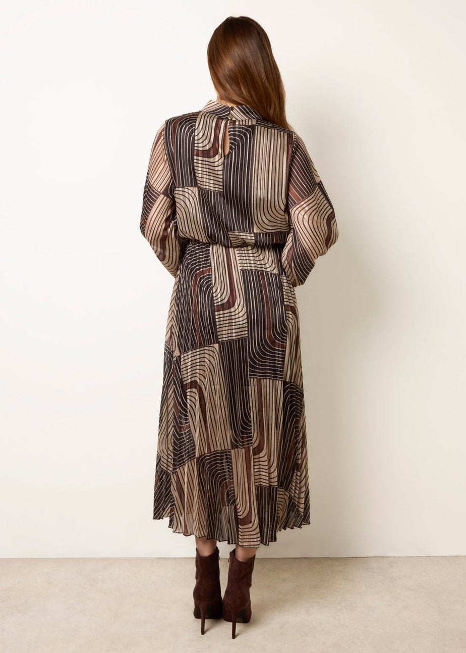 Blue Vanilla Black Geometric High Neck Pleated Dress