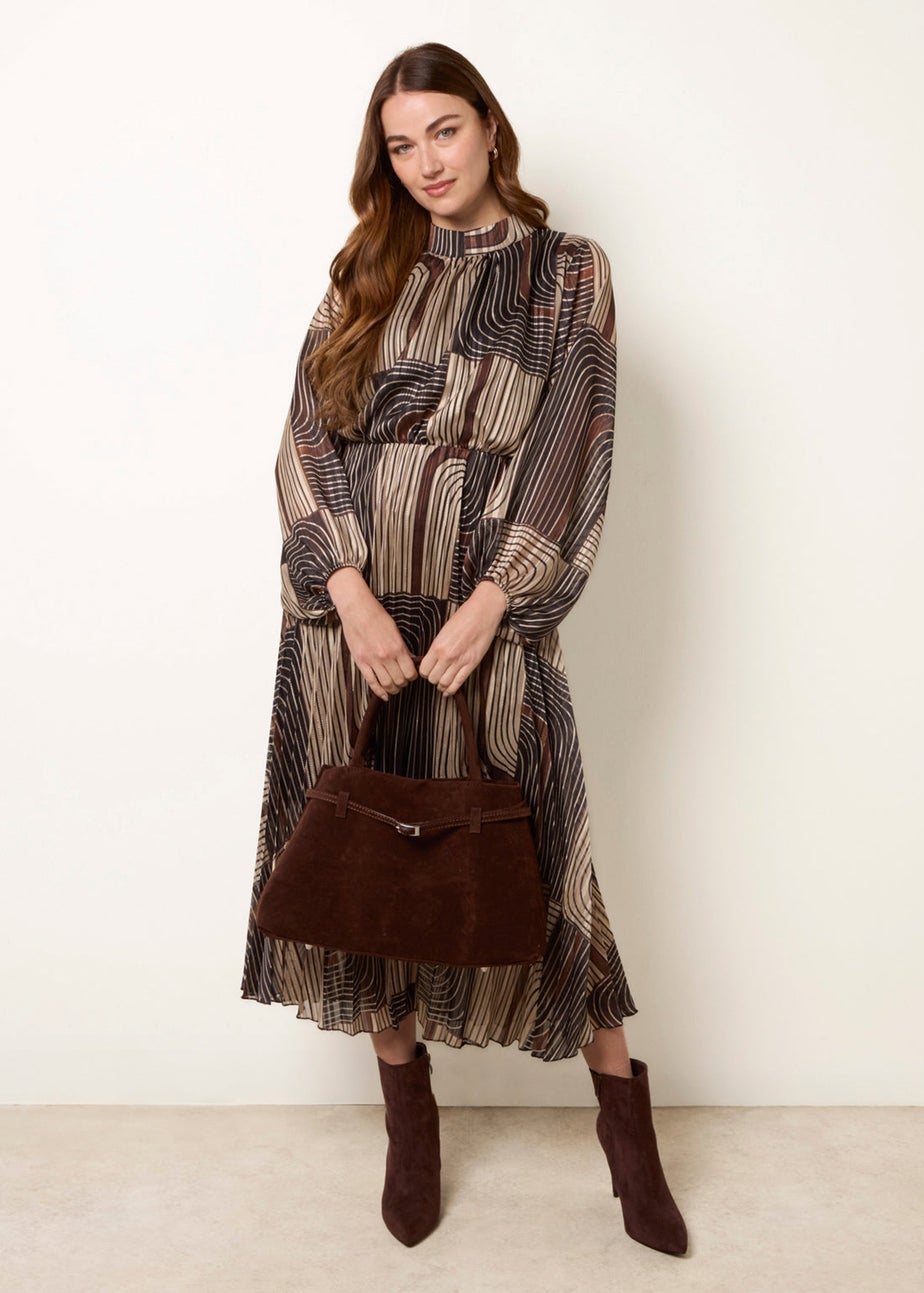 Blue Vanilla Black Geometric High Neck Pleated Dress