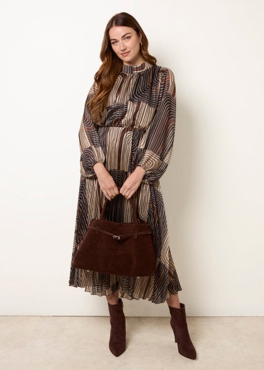 Blue Vanilla Black Geometric High Neck Pleated Dress