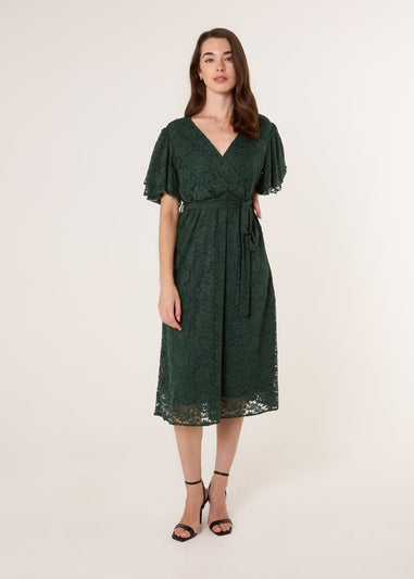Blue Vanilla Green Double Angel Sleeve Lace Midi Dress