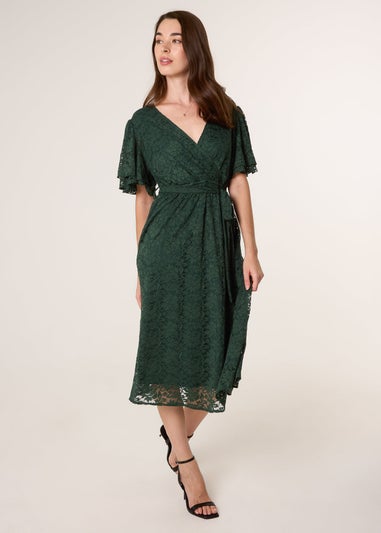 Blue Vanilla Green Double Angel Sleeve Lace Midi Dress