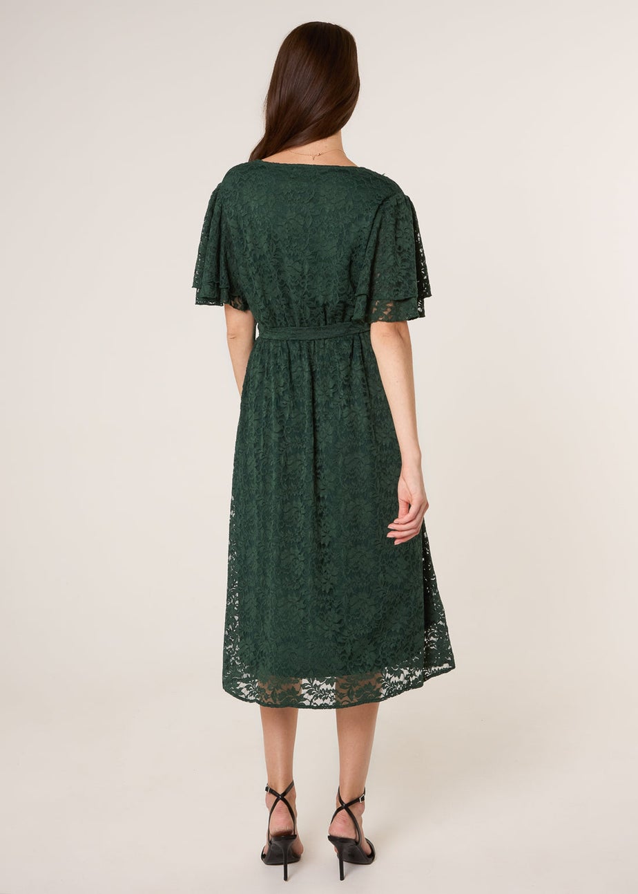 Blue Vanilla Green Double Angel Sleeve Lace Midi Dress