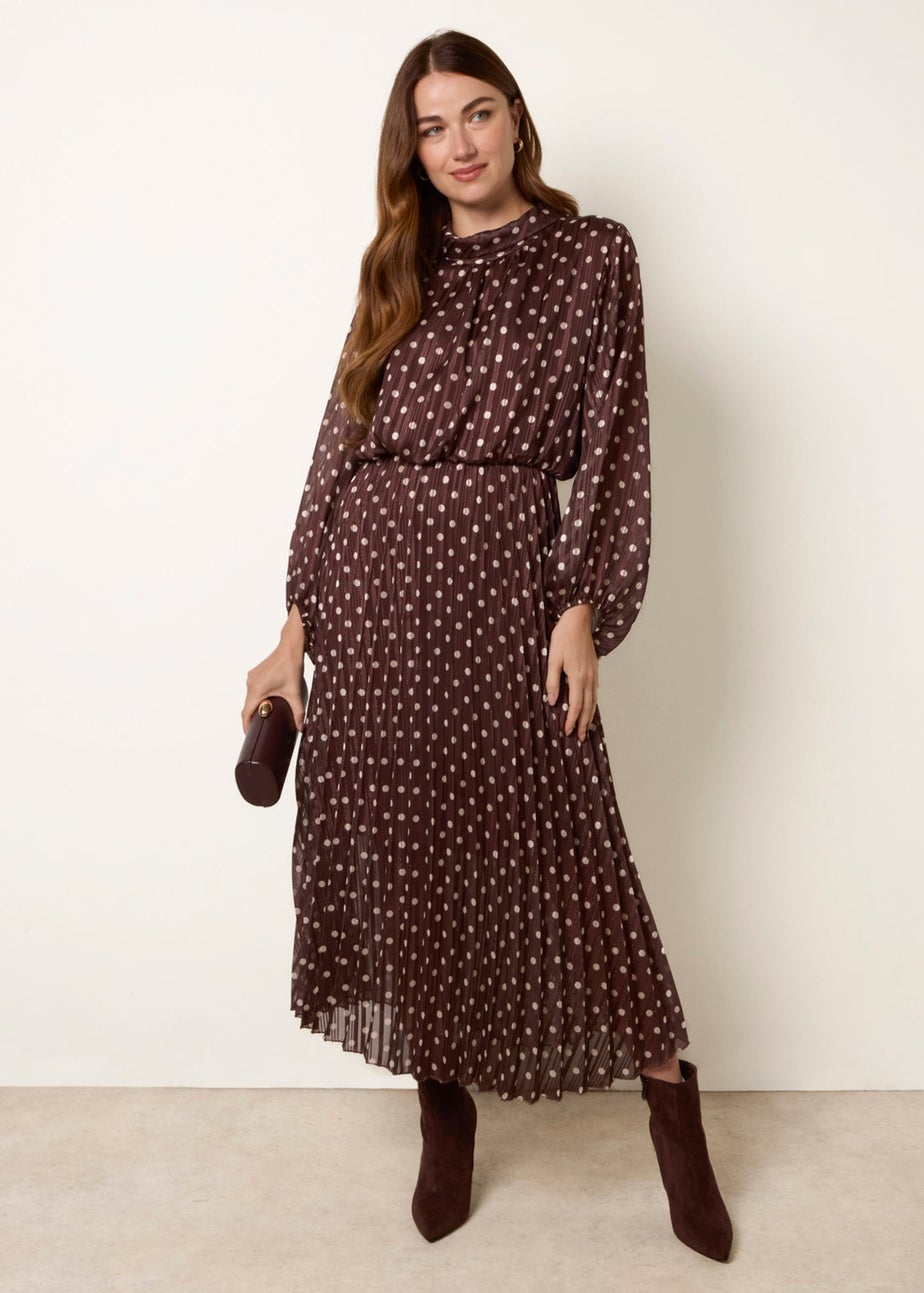 Blue Vanilla Brown Polka Dot Metallic Dress