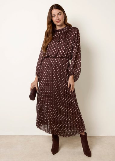 Blue Vanilla Brown Polka Dot Metallic Dress