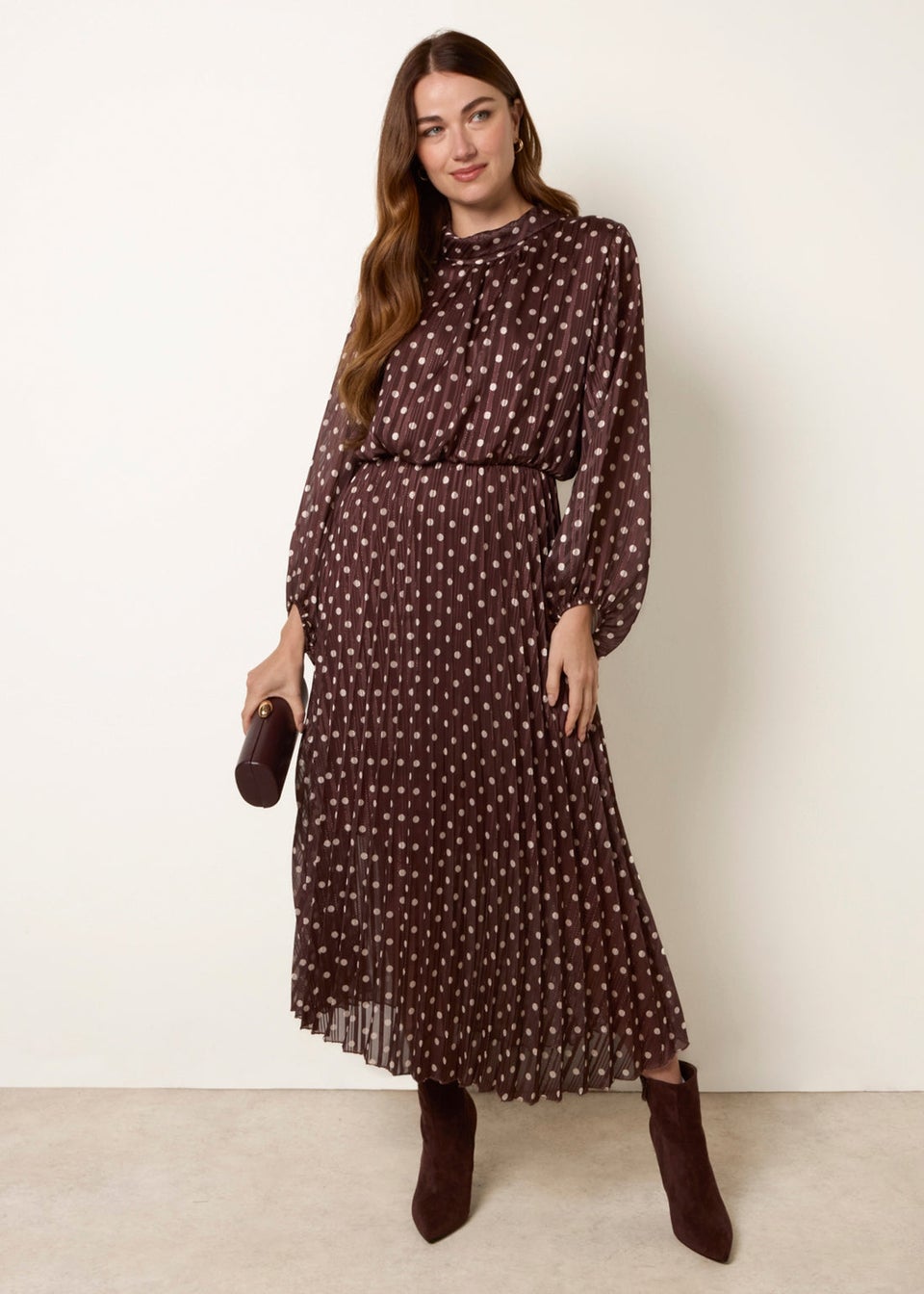 Blue Vanilla Brown Polka Dot Metallic Dress