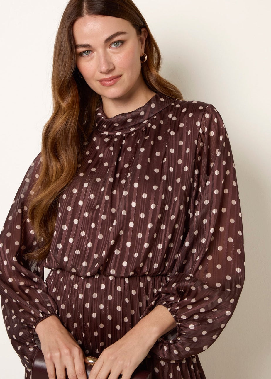 Blue Vanilla Brown Polka Dot Metallic Dress