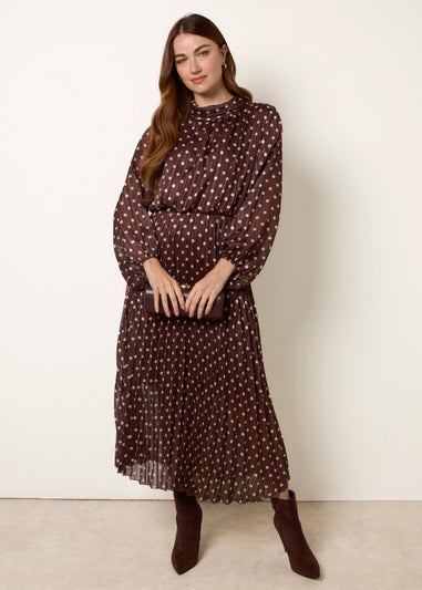 Blue Vanilla Brown Polka Dot Metallic Dress