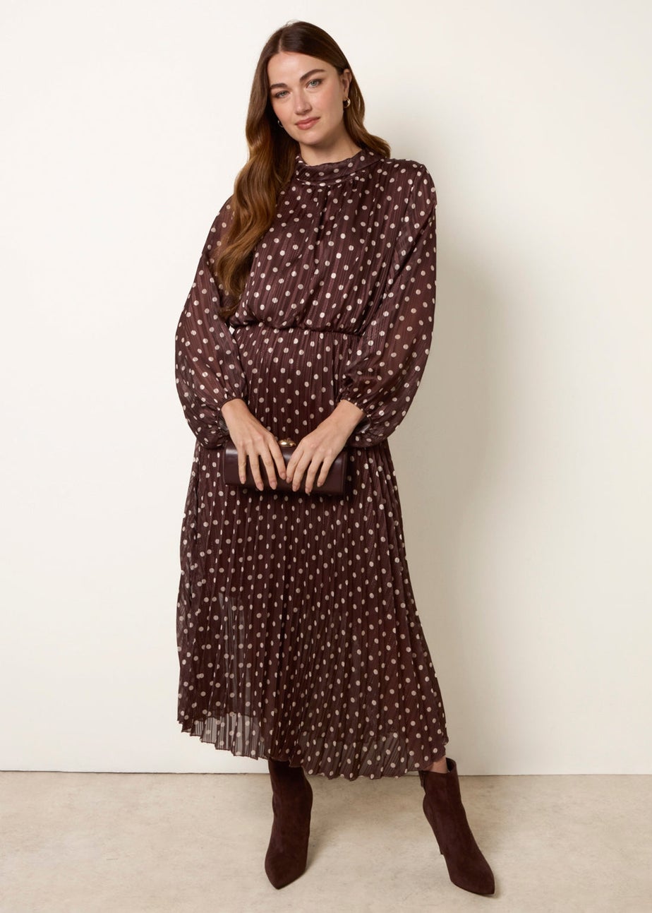 Blue Vanilla Brown Polka Dot Metallic Dress