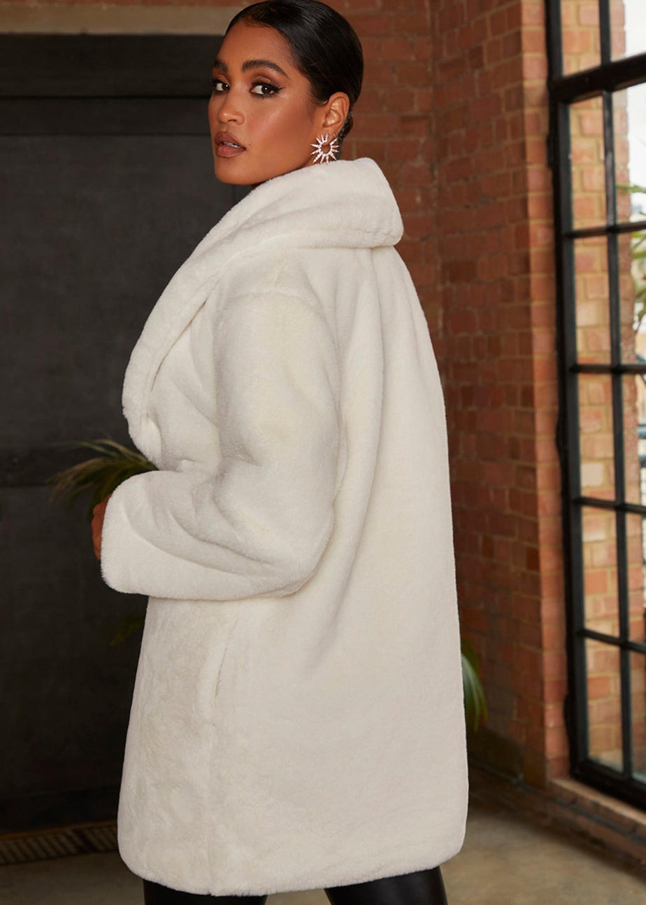 Chi Chi London Cream Plush Faux Fur Coat