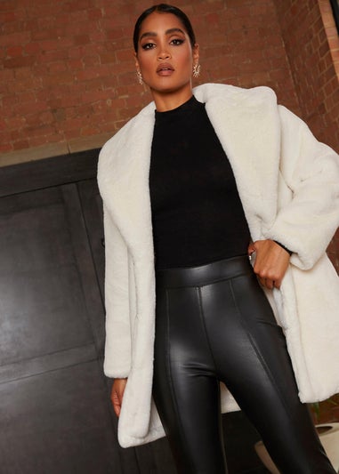 Chi Chi London Cream Plush Faux Fur Coat