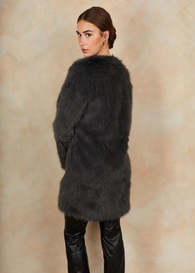 Chi Chi London Grey Shaggy Faux Fur Coat