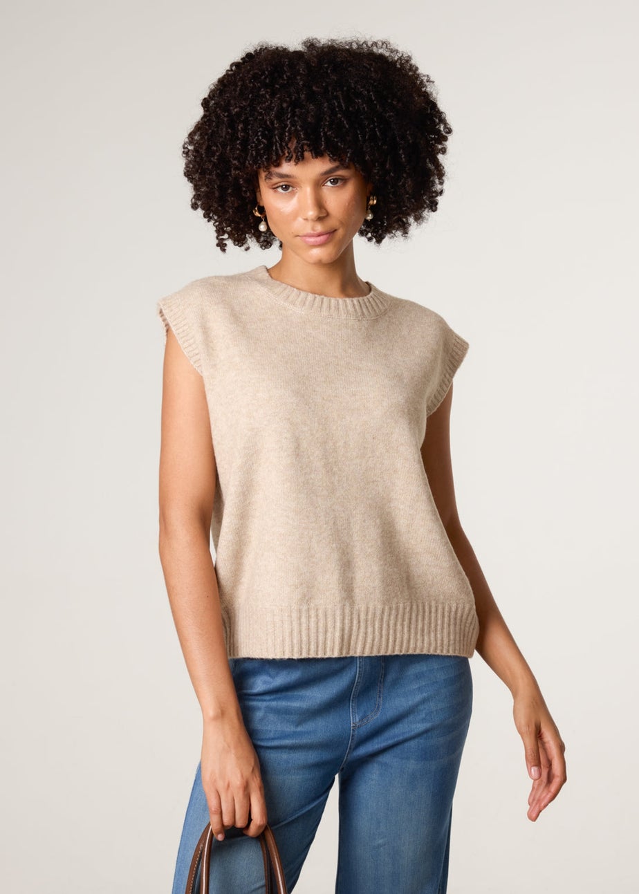 Blue Vanilla Beige Round Neck Vest