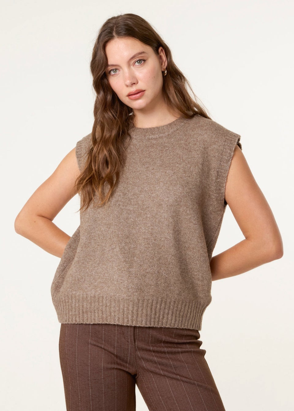 Blue Vanilla Brown Round Neck Vest