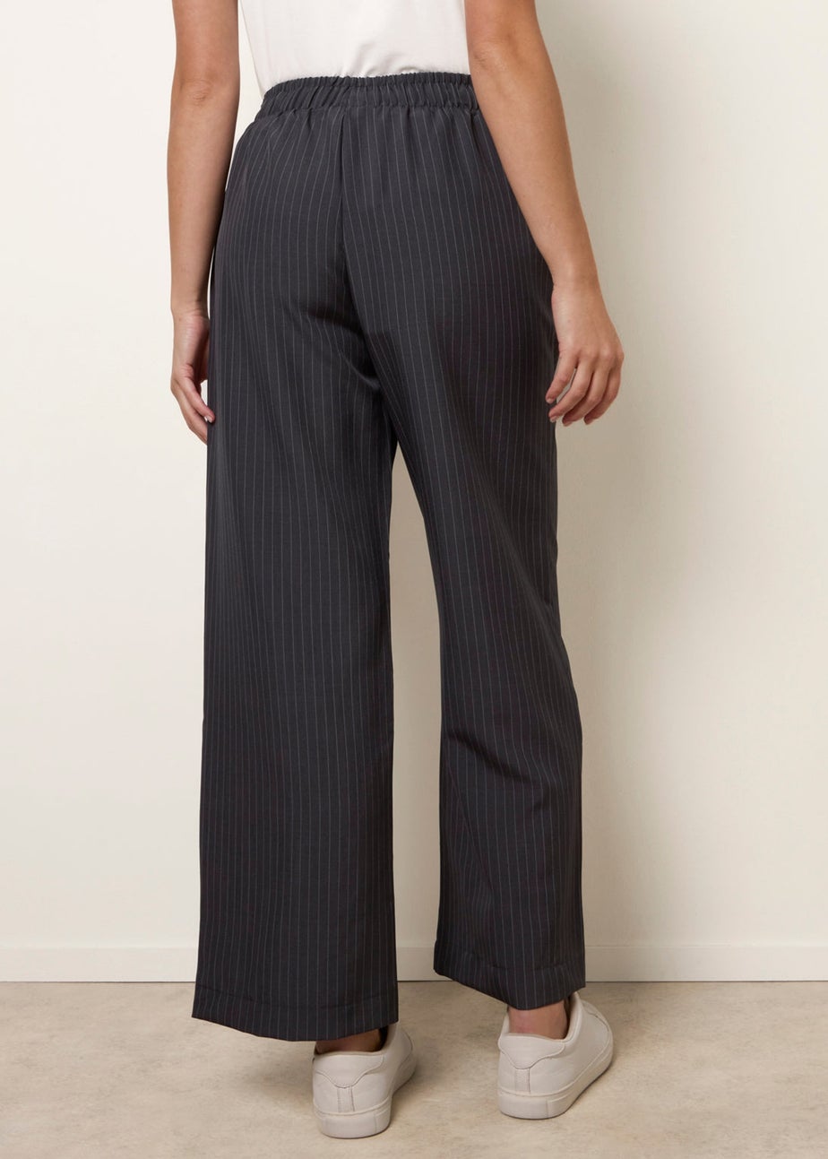 Blue Vanilla Grey Elasticated Waist Pinstripe Trousers