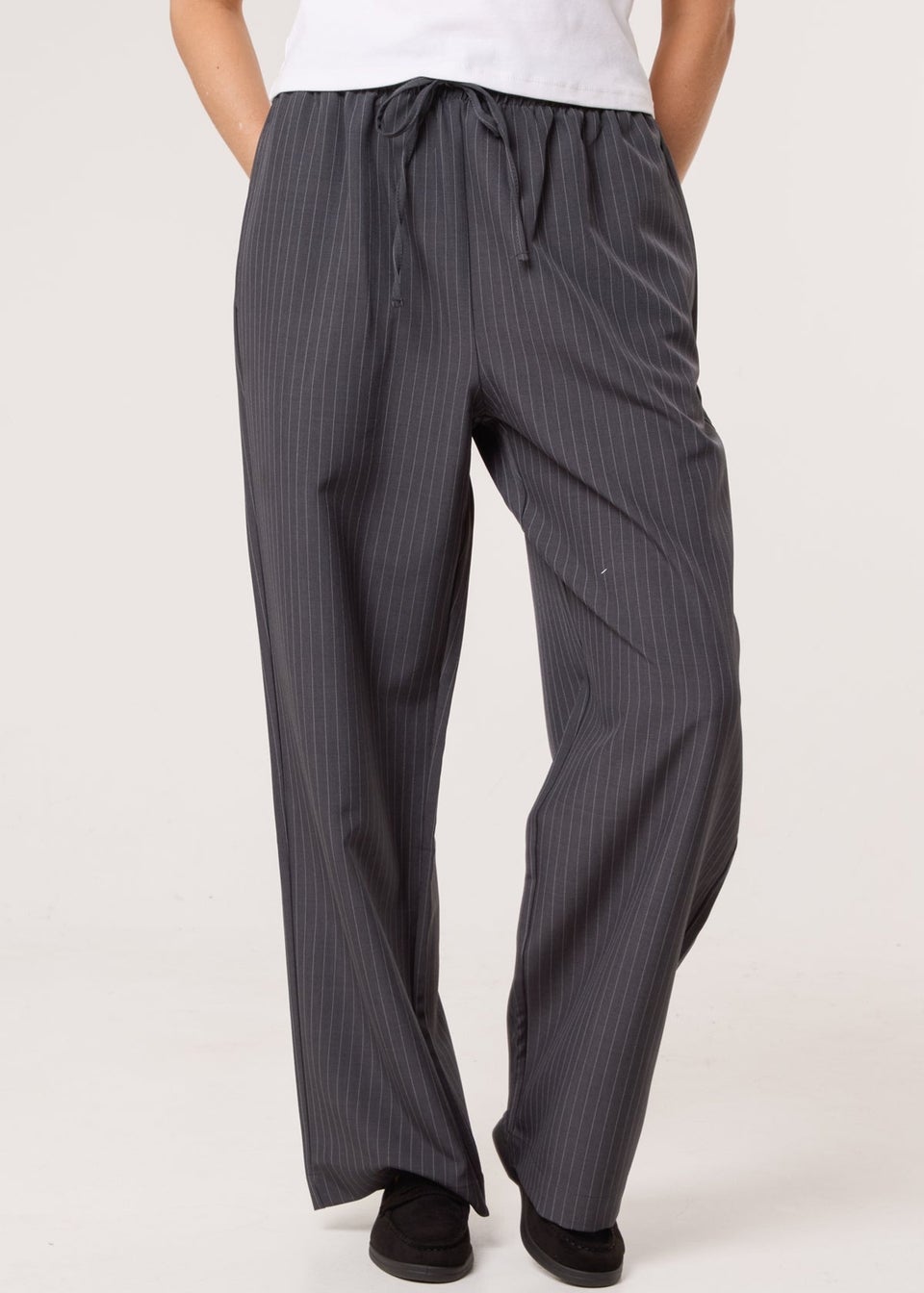 Blue Vanilla Grey Elasticated Waist Pinstripe Trousers