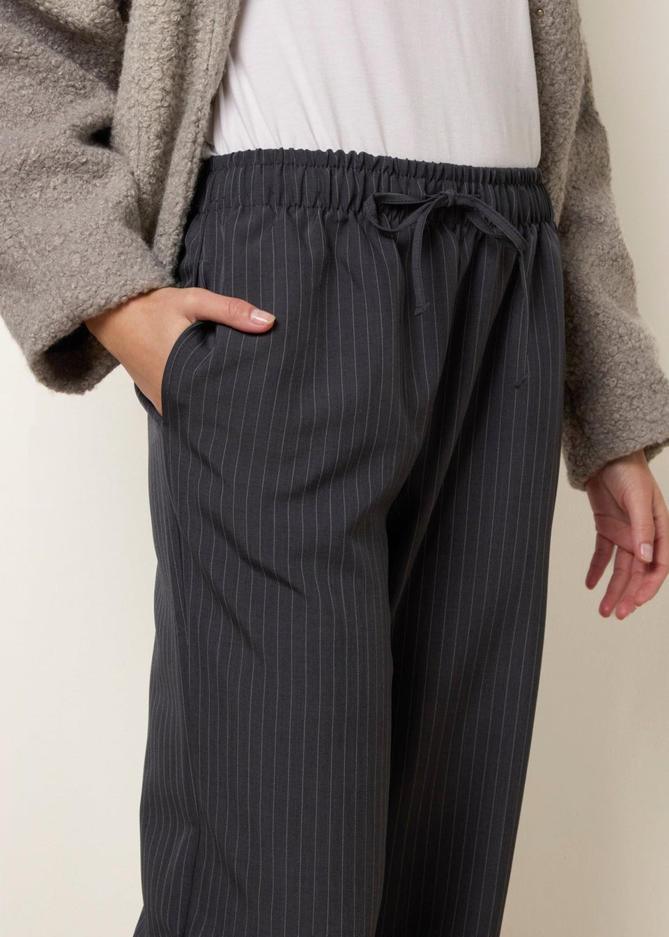 Blue Vanilla Grey Elasticated Waist Pinstripe Trousers