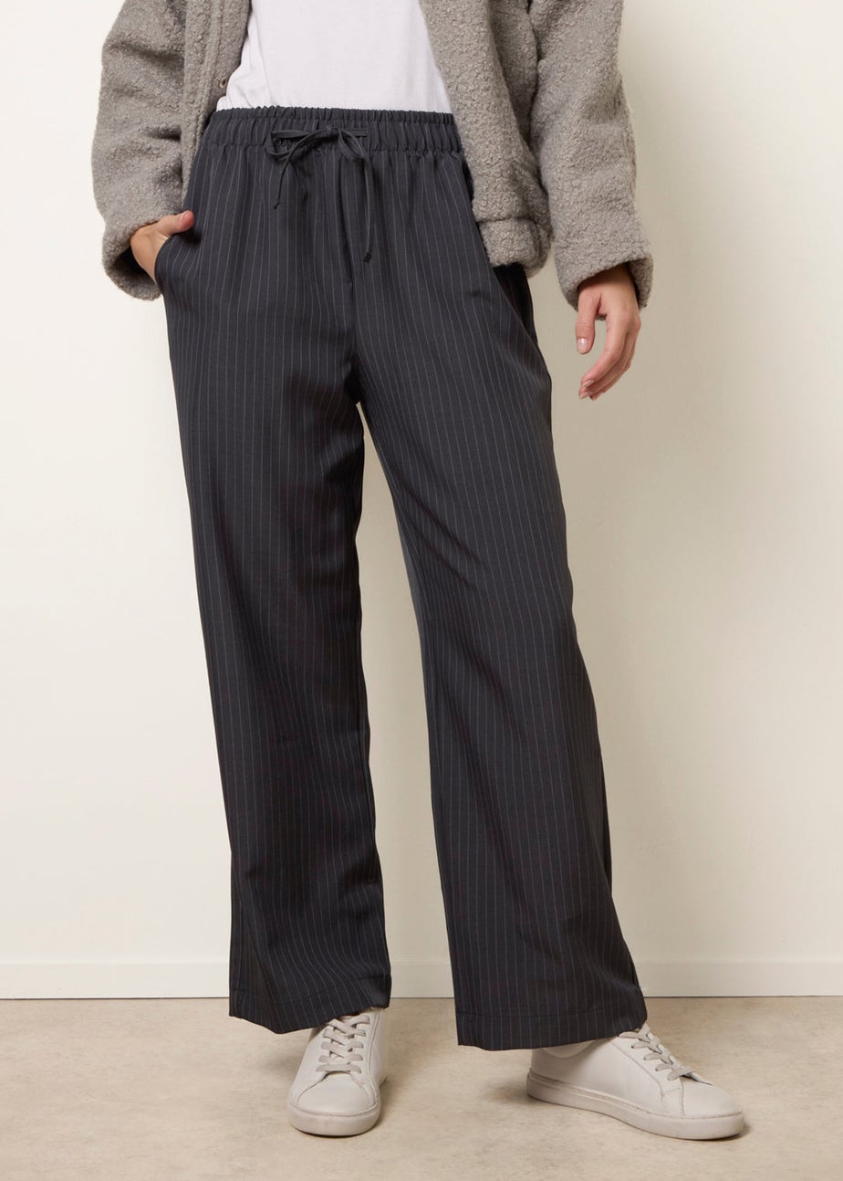 Blue Vanilla Grey Elasticated Waist Pinstripe Trousers