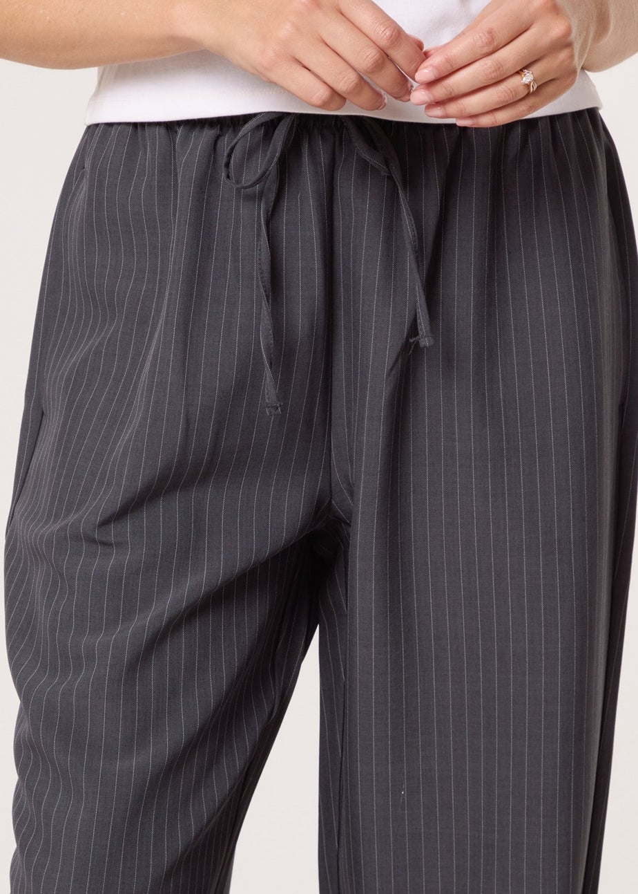 Blue Vanilla Grey Elasticated Waist Pinstripe Trousers