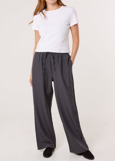 Blue Vanilla Grey Elasticated Waist Pinstripe Trousers