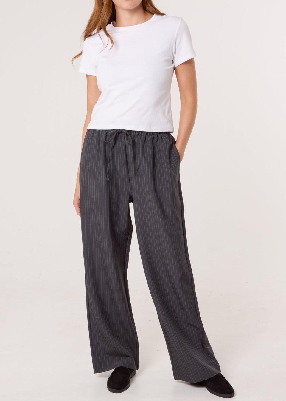 Blue Vanilla Grey Elasticated Waist Pinstripe Trousers