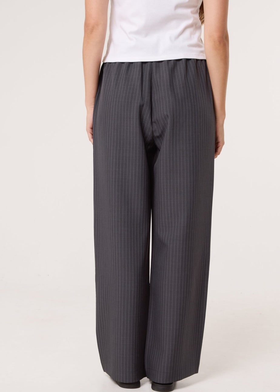 Blue Vanilla Grey Elasticated Waist Pinstripe Trousers