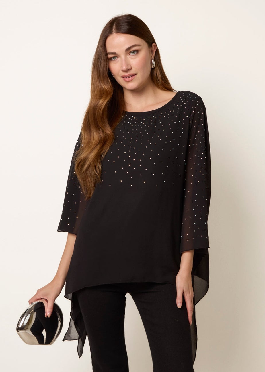 Blue Vanilla Black Rhinestone Tunic Top