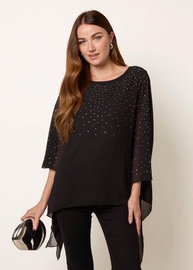 Blue Vanilla Black Rhinestone Tunic Top