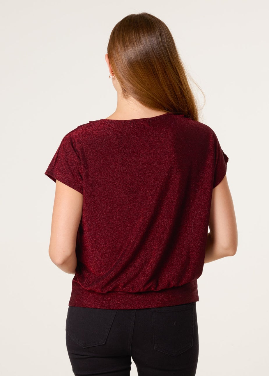 Blue Vanilla Burgundy Lurex Cowl Neck Draped Top
