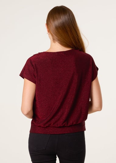 Blue Vanilla Burgundy Lurex Cowl Neck Draped Top