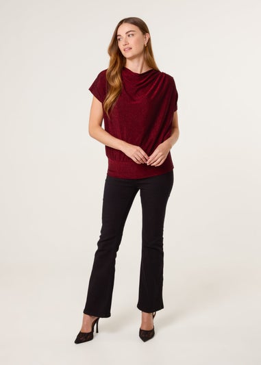 Blue Vanilla Burgundy Lurex Cowl Neck Draped Top