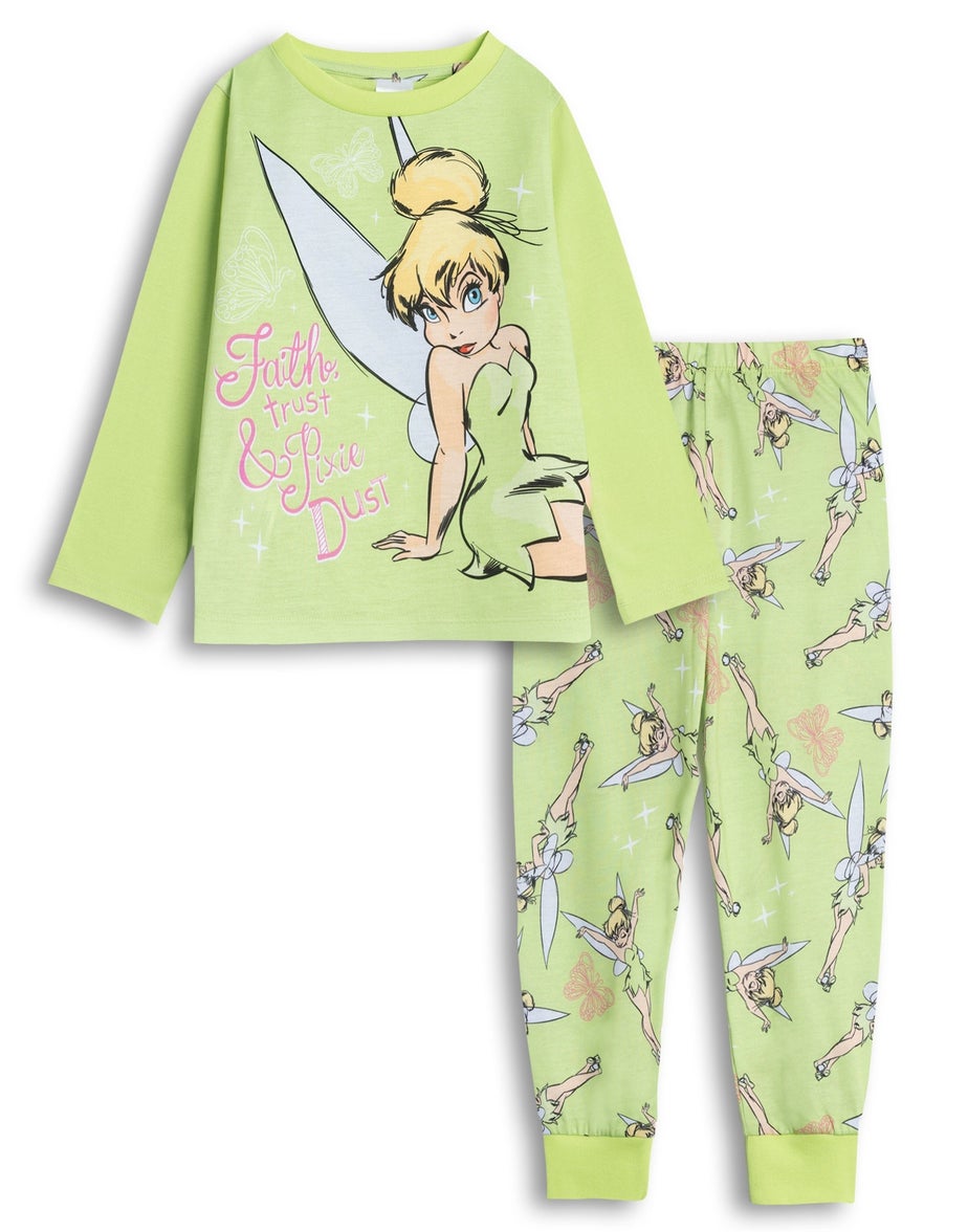 Vanilla Underground Disney Tinkerbell Character Girls Green Long Pyjama Set (2-10yrs)