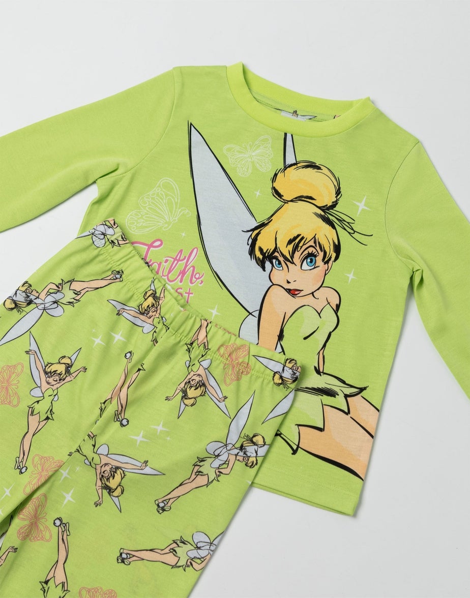 Vanilla Underground Disney Tinkerbell Character Girls Green Long Pyjama Set (2-10yrs)