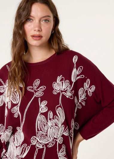 Blue Vanilla Red Embroidered Round Neck Jumper