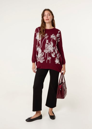 Blue Vanilla Red Embroidered Round Neck Jumper