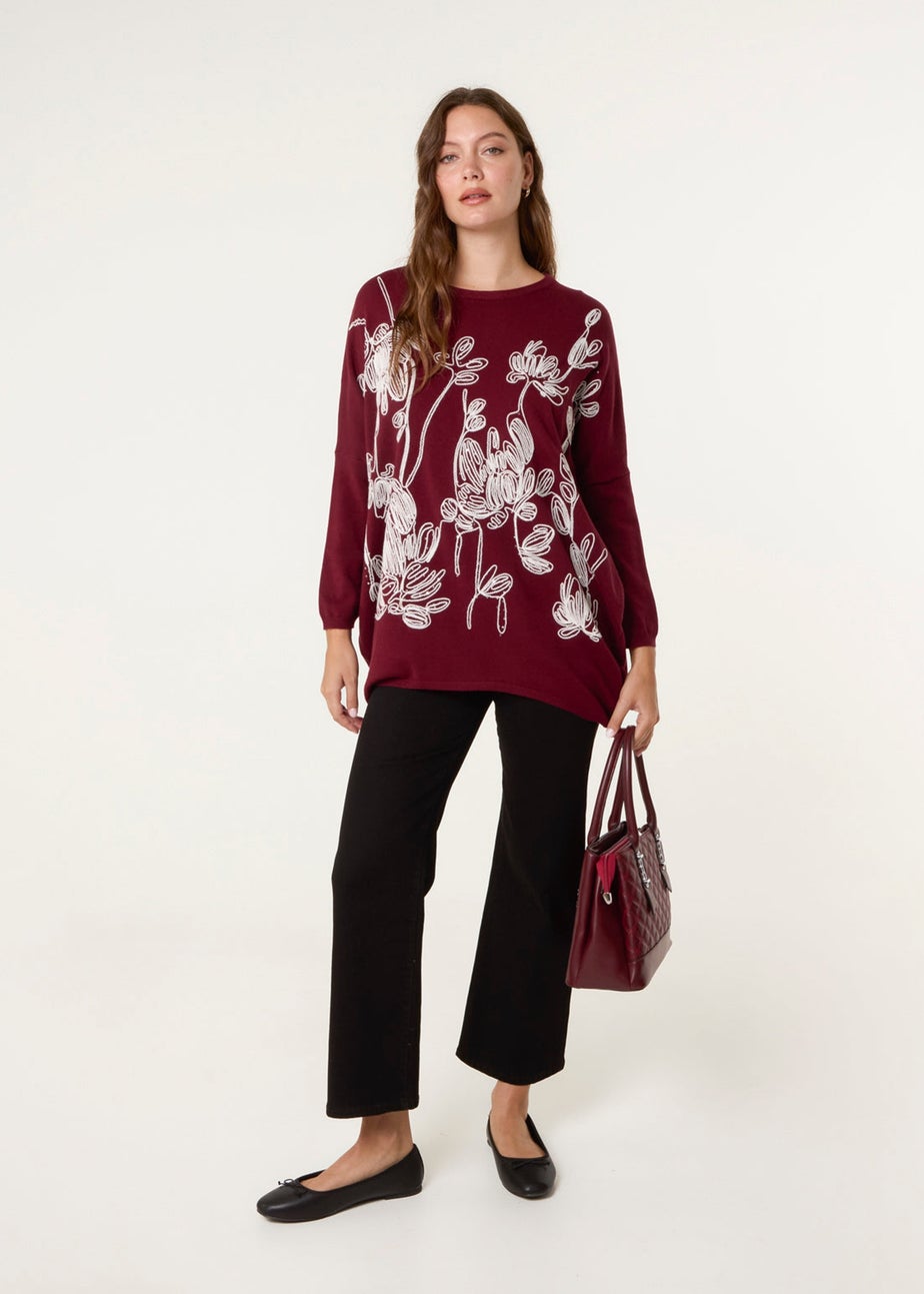 Blue Vanilla Red Embroidered Round Neck Jumper