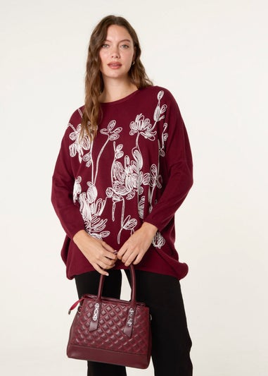Blue Vanilla Red Embroidered Round Neck Jumper