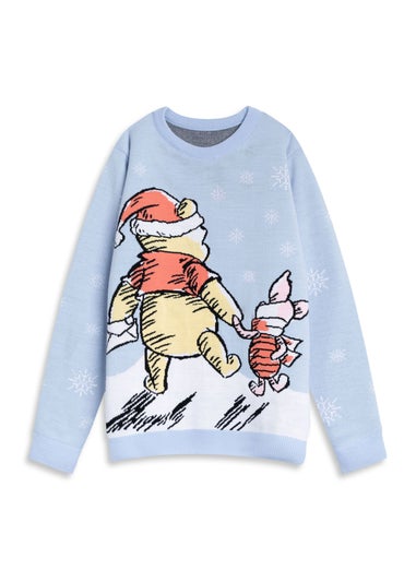 Winnie The Pooh Character Adults Blue Christmas Jumper