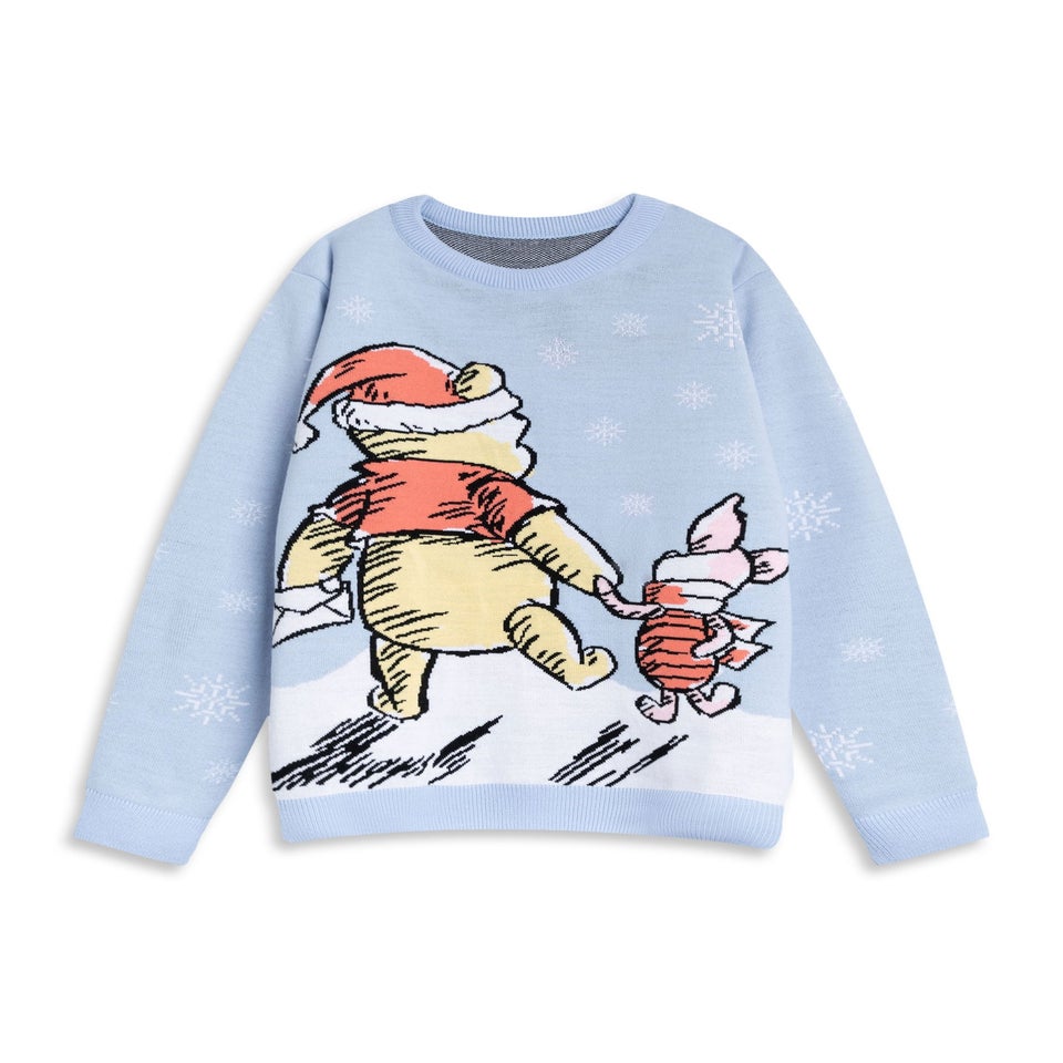 Winnie The Pooh Character Adults Blue Christmas Jumper