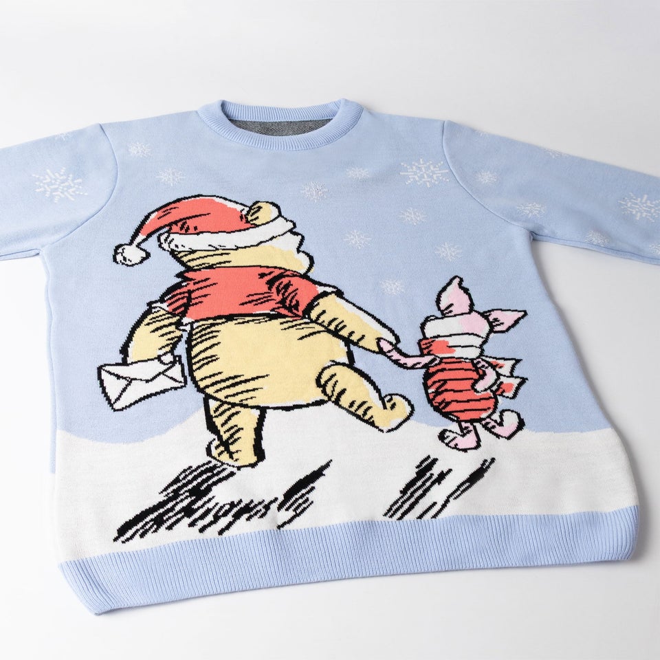Winnie The Pooh Character Adults Blue Christmas Jumper