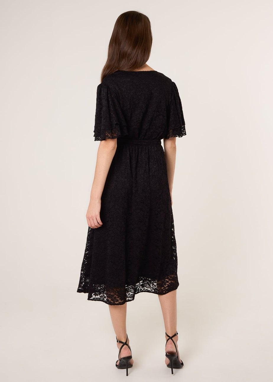 Blue Vanilla Black Double Angel Sleeve Lace Midi Dress