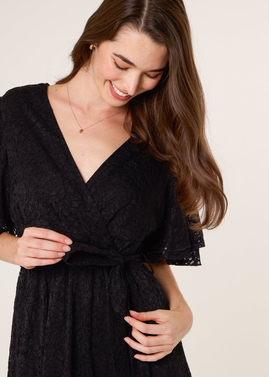 Blue Vanilla Black Double Angel Sleeve Lace Midi Dress