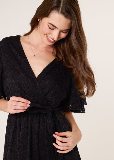 Blue Vanilla Black Double Angel Sleeve Lace Midi Dress