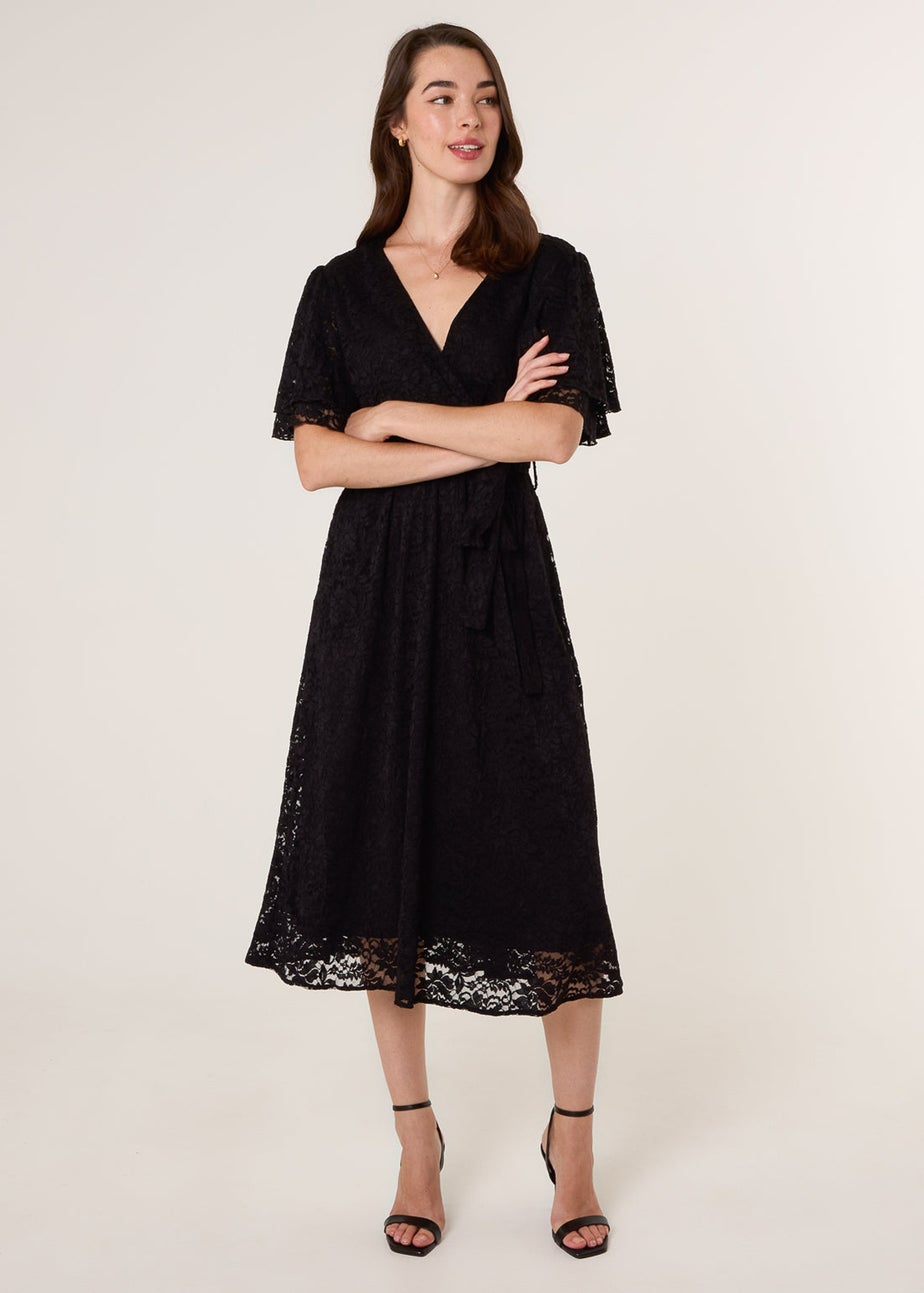 Blue Vanilla Black Double Angel Sleeve Lace Midi Dress