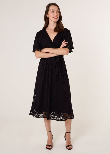 Blue Vanilla Black Double Angel Sleeve Lace Midi Dress