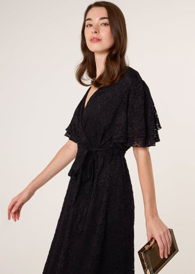 Blue Vanilla Black Double Angel Sleeve Lace Midi Dress