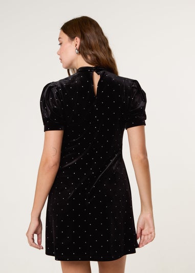 Blue Vanilla Black Polka Dot Puff Sleeve Dress