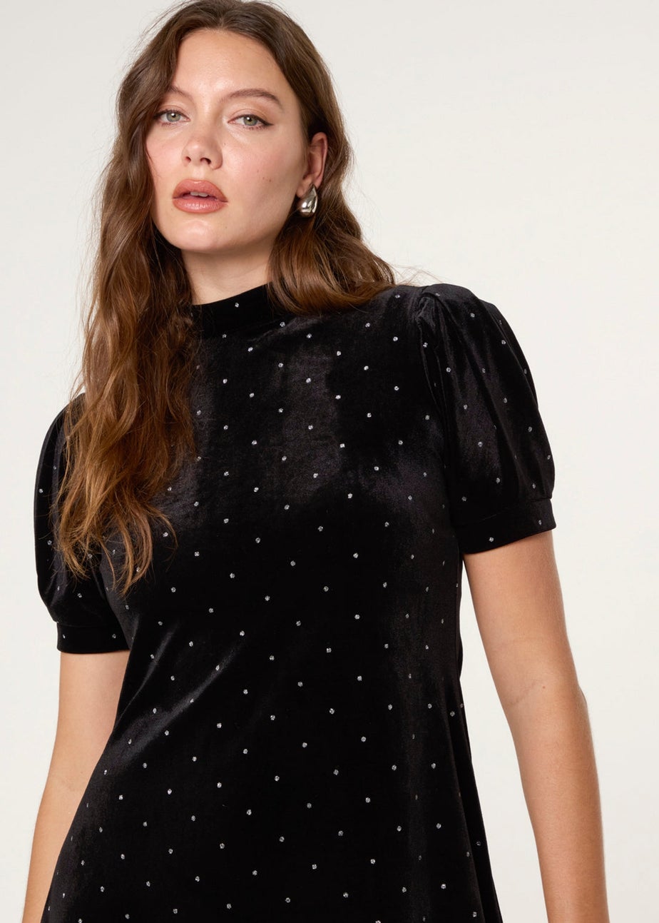 Blue Vanilla Black Polka Dot Puff Sleeve Dress