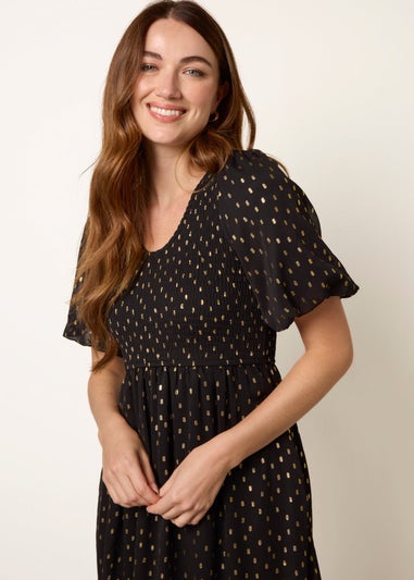 Blue Vanilla Black Gold Foil Midi Dress