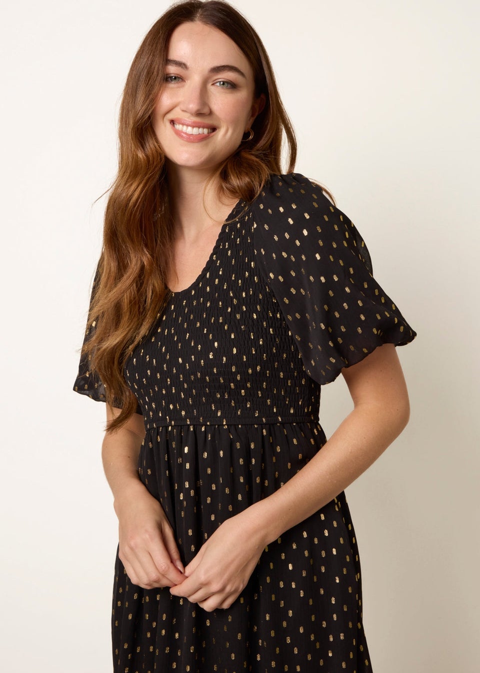 Blue Vanilla Black Gold Foil Midi Dress